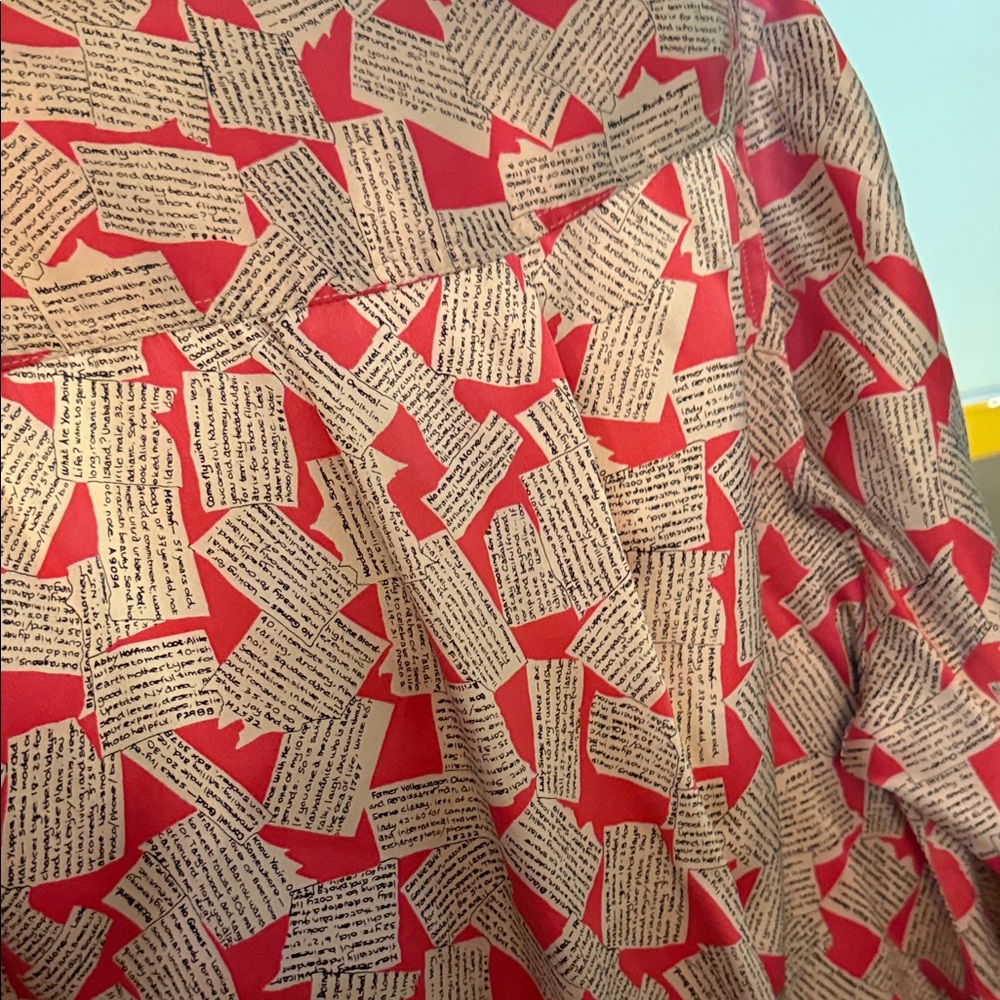 Nicole Miller Red and Cream Textured Blouse 100 silk made in Korea - Picture 9 of 12